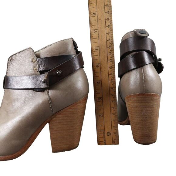 Rag & Bone Shoes Womens 35 Bootie Harrow Stacked Heel Cap Toe Leather Strap Gray - Picture 6 of 16